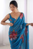 Teal Blue Floral Georgette Saree with Designer Border