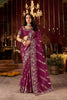 Wine Purple Silk Saree with Heavy Gold Zari Embroidery Designer Blouse