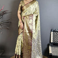 Beige Maroon Kanjivaram Silk Saree Traditional Zari Woven Designer Saree
