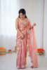 Premium Peach Organza Saree with Elegant White Floral Embroidery Party Wear 