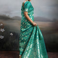 Green Banarasi Silk Saree with Rich Gold Zari Weaving Traditional Motifs