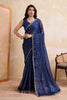Navy Blue Georgette Saree with Silver Zari Border Butti Work 
