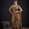 Coffee Brown Tissue Silk Saree with Gold Zari Polka Butti Work