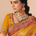 Mustard Yellow Paithani Silk Saree Rich Pink Zari Traditional Motifs Saree