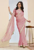 Dusty Pink Saree Multicolor Embroidered Border Ready To Wear