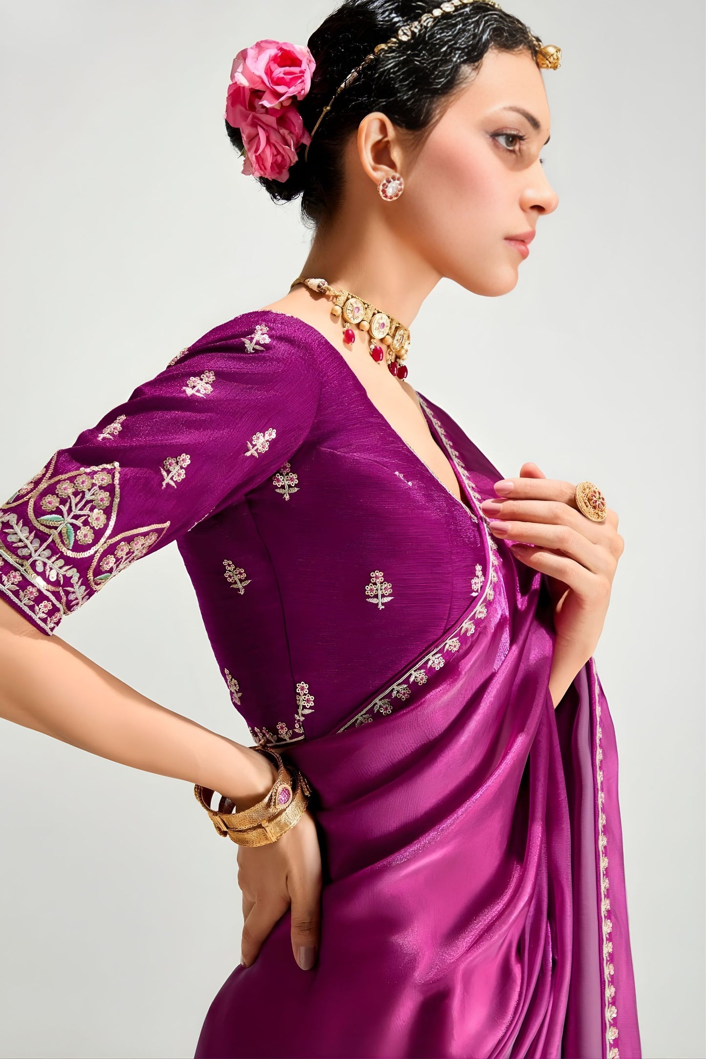 Pink Magenta Ombre Organza Saree with Designer Blouse