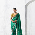 Designer Green Organza Saree Border Mustard Yellow Blouse