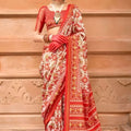 Traditional Red Printed Silk Saree with Ethnic Designer Border