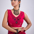 Red Organza Saree with Black Floral Embroidery Designer Saree