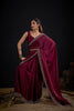 Wine Red Silk Saree with Embroidered Border Designer Saree