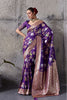 Royal Purple Banarasi Silk Saree Gold Zari Border Floral Weaving Saree