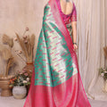 Sea Green Pink Banarasi Silk Saree with Zari Weaving and Contrast Blouse