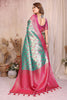 Sea Green Pink Banarasi Silk Saree with Zari Weaving and Contrast Blouse