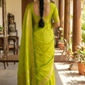 Lime Green Kanjivaram Silk Saree Gold Zari Border Motif Pallu
