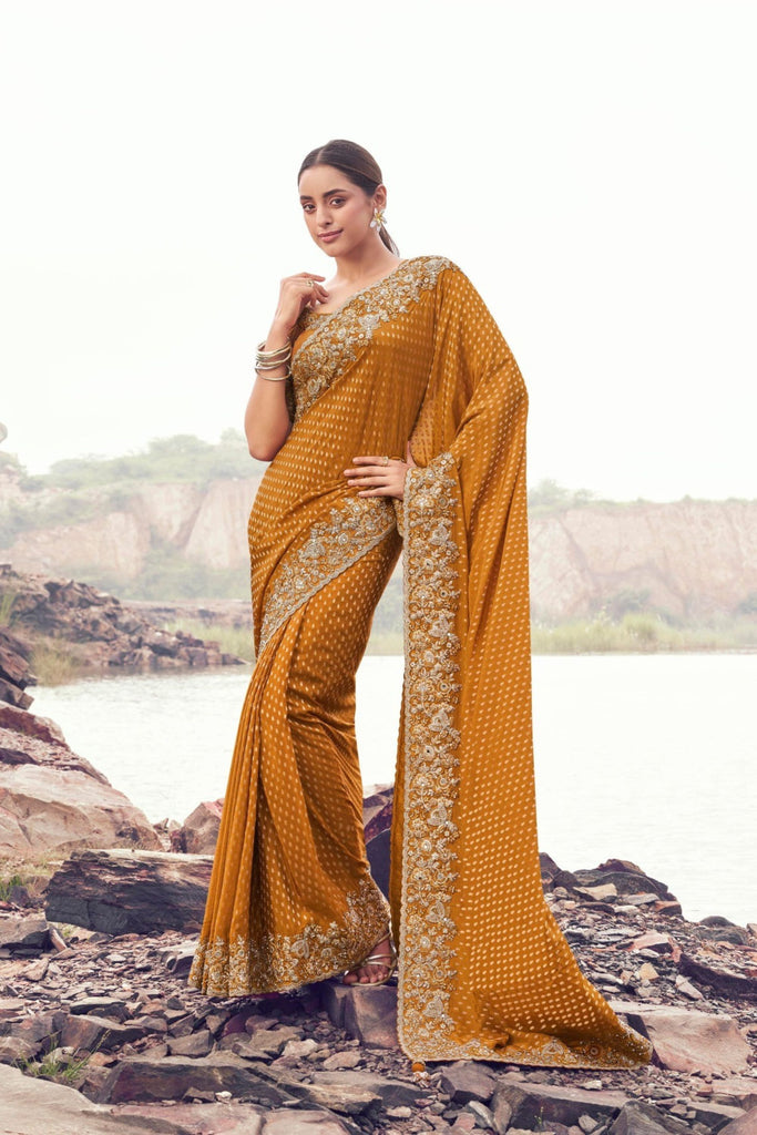 Designer Beige Silk Saree with Heavy Matching Blouse