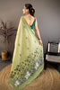 Elegant Pistachio Green Linen Cotton Saree Floral Print Pallu