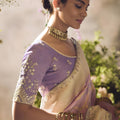 Lavender Soft Silk Saree with Gold Zari Weaving Designer Blouse
