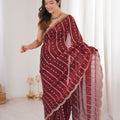 Maroon Organza Silk Saree Golden Zari Embroidery Designer Blouse