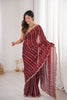 Maroon Organza Silk Saree Golden Zari Embroidery Designer Blouse