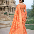 Peach Orange Banarasi Silk Saree Gold Floral Zari Weaving Traditional Wear