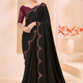 Black Silk Saree with Wine Designer Embroidered Border 