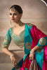 Rani Pink Silk Saree with Teal Green Zari Border Traditional