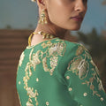 Mint Green White Embroidered Designer Saree with Golden Zari Work