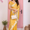 Designer Yellow Embroidered Saree with Blouse Party Wear