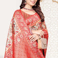 Red and Beige Banarasi Silk Saree with Rich Zari Woven Design