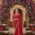 Elegant Red Designer Saree with Golden Embroidery Border