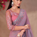 Dusty Rose Mauve Designer Saree with Embroidered Sequin Border