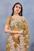 Mustard Yellow Floral Embroidered Net Saree with Designer Border