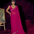 Hot Pink Georgette Saree with Embroidered Border Designer Saree
