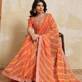 Orange Georgette Saree with Golden Embroidered Border Designer Blouse