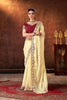 Cream Embroidered Silk Saree with Maroon Blouse Festive Occasions