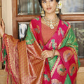 Green Rani Pink Kanjivaram Silk Saree Gold Zari Peacock Motifs Saree