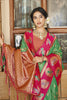 Green Rani Pink Kanjivaram Silk Saree Gold Zari Peacock Motifs Saree