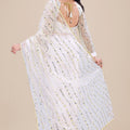 White Net Saree Gold Sequins Embroidery Designer Blouse