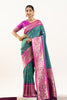 Teal Green Paithani Silk Saree with Pink Border Floral Zari Woven Pallu
