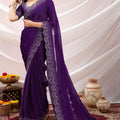 Designer Purple Georgette Saree Heavy Embroidered Border Blouse