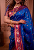 Royal Blue Paithani Silk Saree with Contrast Pink Zari Border