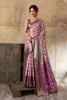 Pink Banarasi Silk Saree with Purple Zari Border Floral Weaving Saree