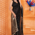 Designer Black Sequin Party Wear Saree Gold Embellished Saree