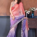 Pink Lavender Embroidered Organza Silk Saree Designer Border