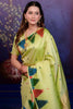 Pistachio Green Soft Silk Saree Multicolor Temple Border Rich Zari Pallu