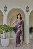 Deep Purple Georgette Saree Heavy Embroidered Border Designer Blouse