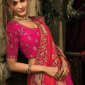 Pink Red Designer Embroidered Silk Saree with Heavy Border
