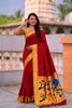  Red Cotton Silk Saree Golden Border Peacock Floral Designer Pallu