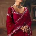 Wine Red Embroidered Silk Saree with Zari Work Festive Wear