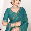 Sea Green Silk Saree with Rich Golden Zari Border Designer Saree